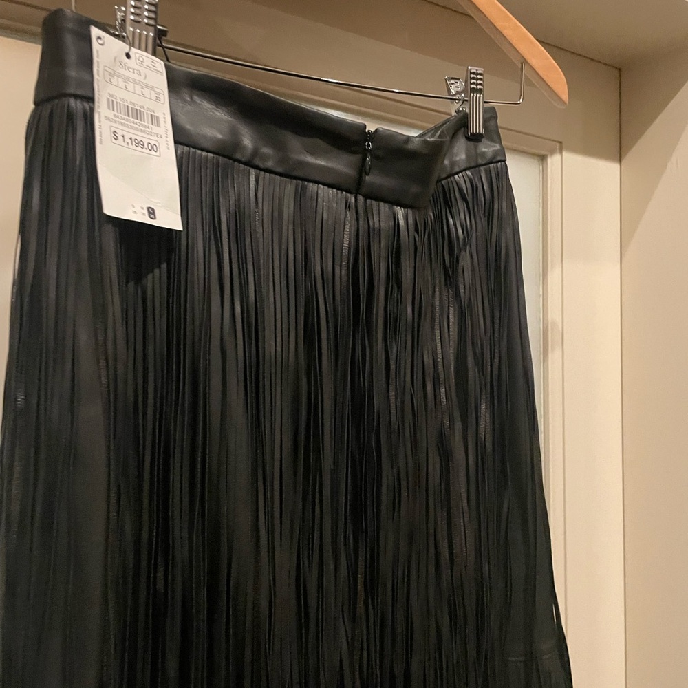 Brand new with tags SFERRA faux leather Black Fringe Skirt - Picture 7 of 7